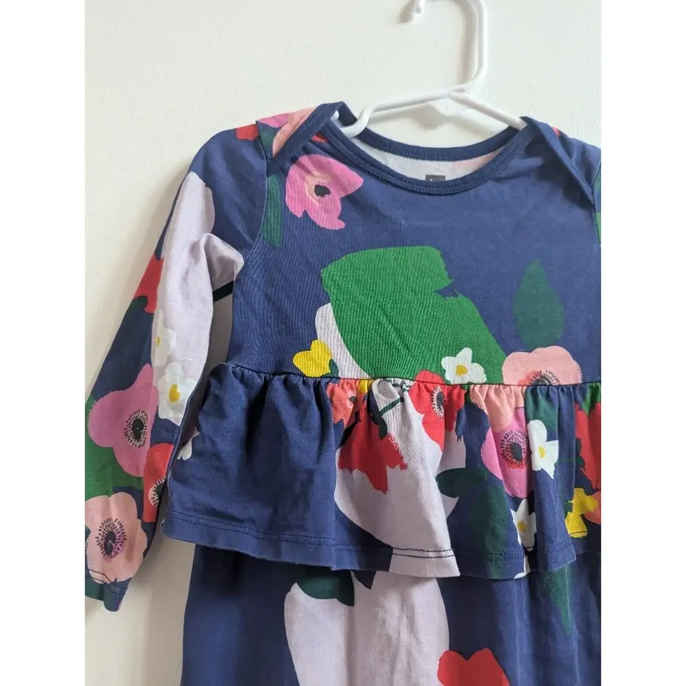 Tea Collection Romper 12-18m Blue Floral Skirted Ruffle